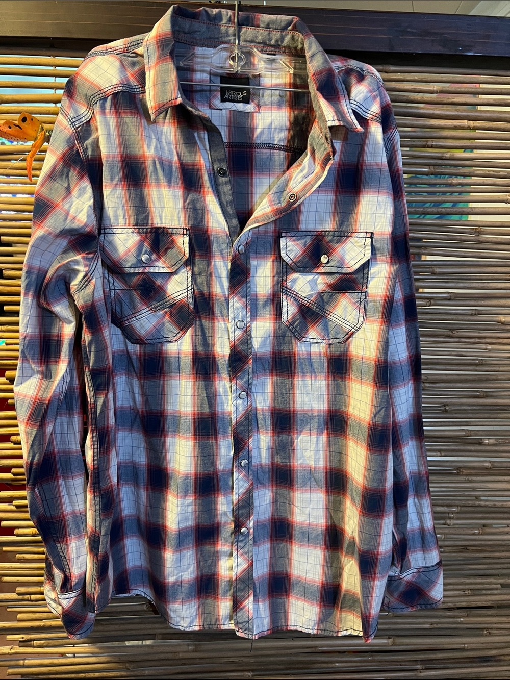 Wrangler Classic Plaid Button-Down Shirt in Navy and Red